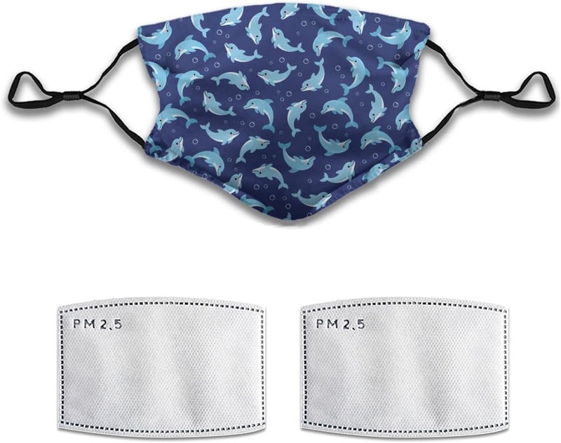 Beubebim Cute Dolphins Wave Face Mask Adult Washable Reusable Pleated Anti Dust Mask with 2 Filter for Women Men Decorative - Image 1